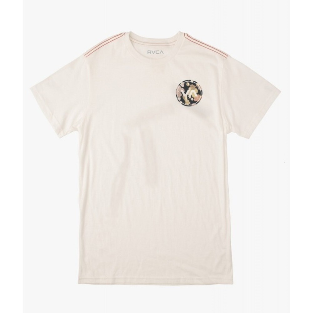 RVCA Mens Short Sleeve Graphic T-Shirt Cream Floral VA Logo Crew Neck Tee